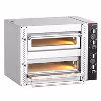 Electric Deck Pizza Oven - Twin Deck - Refractory Stone Deck - 4+4 x Ø 24cm (10") - 230V 3 Phase - Mechanical Controls - up to 450°C