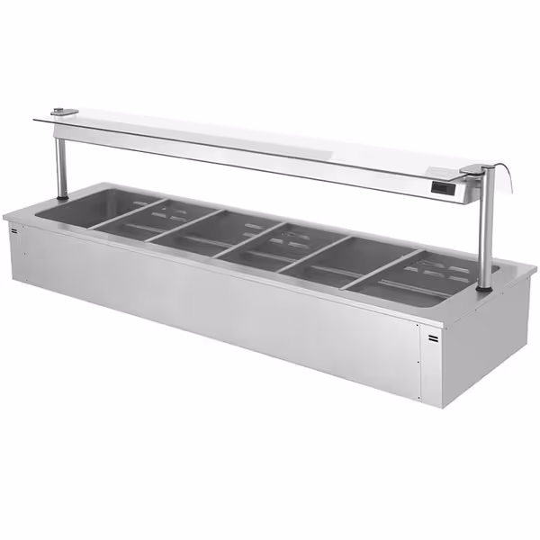 حمام مائي مدمج (Drop-in) - 2100 mm - 4,38 kW - 6x GN 1/1 - مع حاجز رذاذ زجاجي