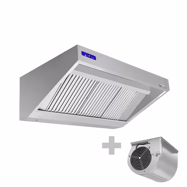 Commercial Wall-Mounted Extraction Canopy - with Motor - 1600mm - Speed Controller, Baffle Filters & LED Lighting