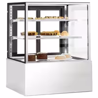 Commercial cake display fridge - 343L - 900mm - Double glazing - with 2 glass shelves - rear sliding doors