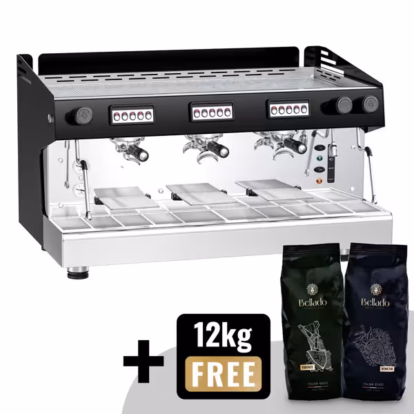 Profesyonel Espresso Kahve Makinesi - 3 Gruplu - Manuel - Ön Demleme (Preinfusion) Sistemi & 2 Buhar Kolu - Tall Cup