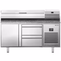 Pizzapult PREMIUM PLUS - 1490x700 mm - 1 ajtó + 2 fiók - feltéthűtővel - 6x GN 1/4 - gránit munkalappal