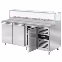 Pult za pripremu salate PREMIUM - 2020 mm - 3 vrata - s ravnom staklenom nadogradnjom za 10x GN 1/3 i 1 polica
