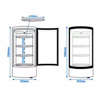 Countertop 4-Sided Glass Display Fridge - Double glazing - round - 73L - 503mm - with 4 rotating shelves - 1 glass door - for patisserie - Black
