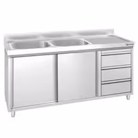 PREMIUM umivaonik – 1600 x 600 mm – s 3 ladice i 2 sudopere na lijevoj strani