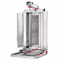 Gas Doner Kebab Grill (Shawarma/Gyros) - 4 Burner - up to 60kg - 13kW - Countertop - incl. 2 splash guards & 2 double doors