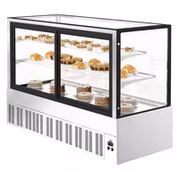 Commercial cake display fridge - Double glazing - square - with 3 adjustable shelves - rear sliding doors - for patisserie - 725L - 1800mm