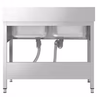 Stół zlewozmywakowy PREMIUM – stal nierdzewna – 1200 x 600 mm – z półką dolną – ze zlewem 2-komorowym pośrodku – z rantem