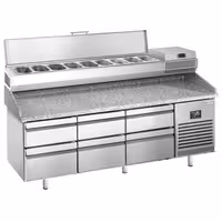 طاولة تحضير بيتزا مبردة PREMIUM PLUS - 1980x700 mm - مع 6 أدراج - سطح عمل جرانيت - شامل وحدة تبريد علوية - 9x GN 1/4