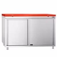 Arbetskåp i rostfritt stål PREMIUM - 1200x700 mm - med 2 skjutdörrar - inkl. skärbräda röd