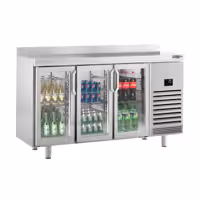 Stół chłodniczy barowy do napojów Premium PLUS – 1960 x 700 mm – z 3 drzwiami szklanymi i rantem