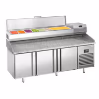 Commercial Pizza Prep Counter - Granite Top PREMIUM PLUS - 1980x700mm - with 3 doors - incl. refrigerated topping unit - 9x GN 1/4