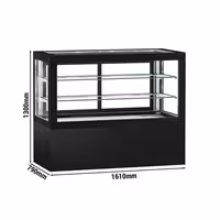 Commercial cake display fridge - 780L - 1610mm - Double glazing - square - black front - with 2 shelves - rear sliding doors - for patisserie - Black