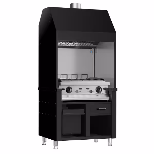 Commercial Gas Chargrill BERLIN - 960mm - 790mm Deep - 4 Grill Grids - Cast-Iron Cooking Grids - Black