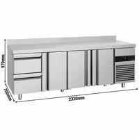 Commercial Counter Fridge PREMIUM - 2330x700mm - with 3 doors - 2 drawers - with upstand - capacity 632 litres