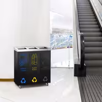 Ecoponto - Módulo de encastre - 3 compartimentos de 25L cada - 755x255x725mm - com rodas - 2 rodas com travão, autocolantes de separação incluídos - Preto/Prateado - Aço