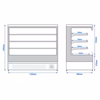 Commercial multideck display fridge - Open front - 1500mm - 493L - with 3 shelves - Black