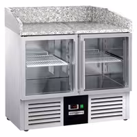 Commercial Pizza Prep Counter - Granite Top PREMIUM - 935x700mm - with 2 glass doors