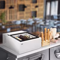 Countertop Ice Cream Display Freezer - 670mm - Static cooling - for 3 x 5 litres Napoli pans - White - hinged glass lid