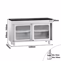 Rozsdamentes acél munkaszekrény PREMIUM – 1200x700 mm – tolóüvegajtóval – gránit munkalapmal