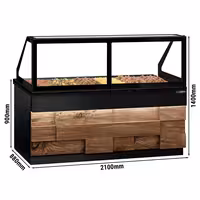 Vetrina calda TORONTO - 2100mm - frontale in legno - per 6x GN 1/1 - piano di lavoro in granito nero