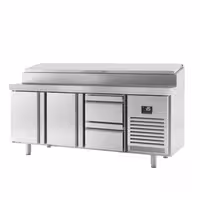 Table réfrigérée de préparation - 1960x600 mm - avec 2 portes & 2 tiroirs - superstructure inox pour 11 bacs GN 1/4