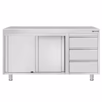 خزانة عمل ستانلس ستيل ECO - 1400x600mm - أبواب منزلقة ووحدة أدراج 3 يمين