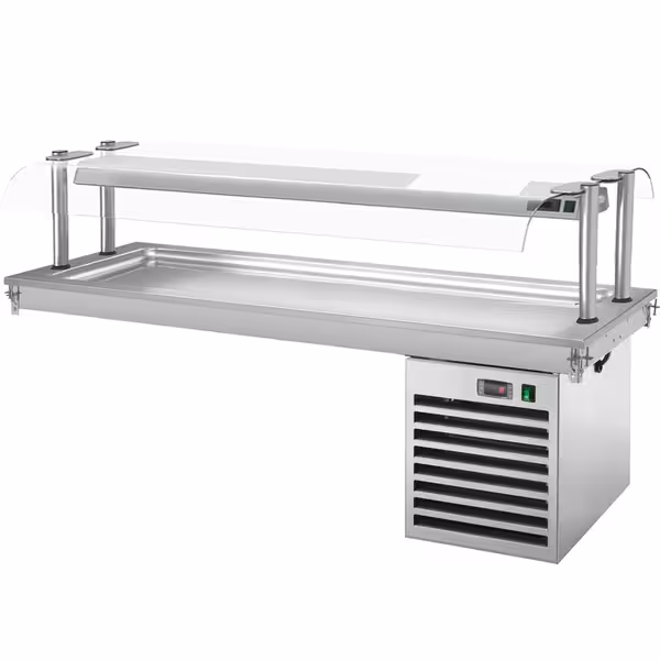 Upotettava kylmälevy - 2100 mm - +2–+8 °C - 6 x GN 1/1 - 700 W - kaksipuoleinen lasisuoja