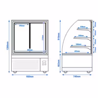 Commercial cake display fridge - 304L - 900mm - Double glazing - with 3 glass shelves - rear sliding doors, 2 glass doors - for patisserie