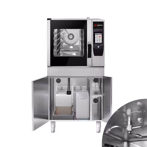 Commercial Electric Combi Oven - Touchscreen Controls - 4x GN 1/1 - incl. Automatic washing system, Core temperature probe, Fat collection tray, Halogen lighting, Wi‑Fi & USB - 7" colour touchscreen