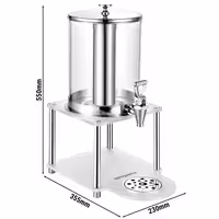 Commercial Juice Dispenser - 1x polycarbonate tank with tap & ice insert - 7.7 Litres - Stainless steel - incl. drip tray & base frame