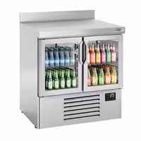 Stół chłodniczy barowy do napojów Premium PLUS – 978 x 700 mm – z 2 drzwiami szklanymi – z rantem