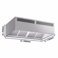 Campana central cúbica profesional con inducción de aire - 2000mm - sin motor - con filtros de lamas - LED - bandeja recogegrasas
