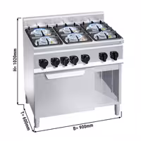 Plinski štednjak - 900x600x1020 mm - 28,5 kW - 6 plamenika - samostojeći - s električnom pećnicom konvekcijskom - GN 1/1 - 3 kW