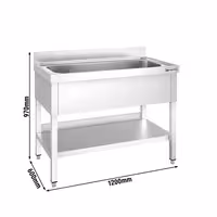 Grovdiskbänk i rostfritt stål PREMIUM - 1200x600 mm - med underhylla - 1 ho - med stänkskydd