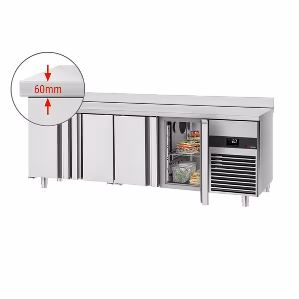 Rashladni pult PREMIUM - 2330x600 mm - 510 l - Ventilirano hlađenje - s 4 vrata - radna ploča bez podignutog ruba