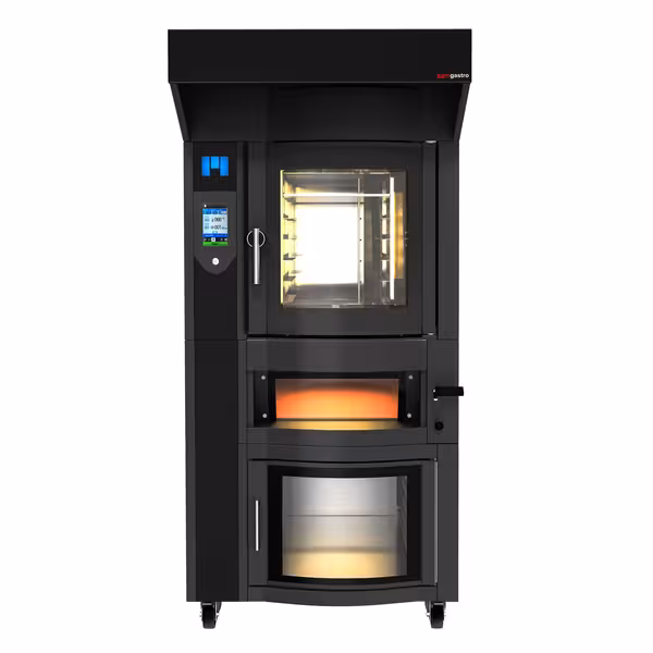 Rotirajuća električna pekarska konvekcijska peć - 6x EN 600x400 - Upravljanje na dodir - Uklj. pećnica za pizzu, napa & fermentacijska komora - Crna boja