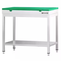 Rozsdamentes acél munkaasztal PREMIUM - 700x700 mm - alsó polccal - vágódeszka zöld - tartozék