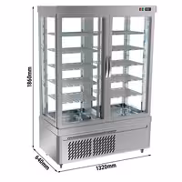 4-Sided Glass Display Fridge - 935L - 1320mm - with 10 adjustable shelves - 2 glass doors - Silver