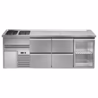 Direct Draw Beer Dispenser / Kegerator 1 Glass Door + 4 Drawers PREMIUM – 2 sinks left - 2500×700 mm - 3 drip trays