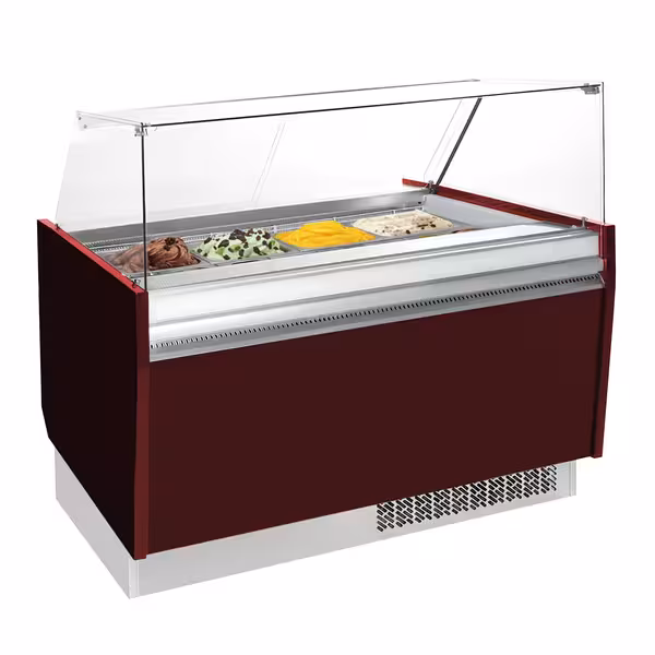 Ice Cream Display Freezer | LIAM - 1560mm - Static cooling - with LED lighting - for 13+13 x 5 litres Napoli pans - Granatrot
