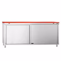 Arbetskåp i rostfritt stål PREMIUM - 2000x600 mm - med 2 skjutdörrar - inkl. skärbräda röd