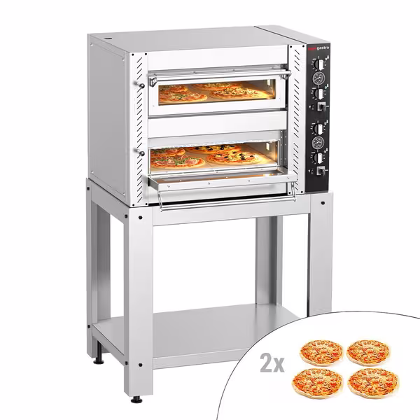 Electric Deck Pizza Oven - Twin Deck - Refractory Stone Deck - 4+4 x Ø 24cm (9.8") - 230V 3 Phase - up to 450°C - incl. Base frame