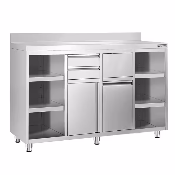 Paslanmaz Çelik Dolaplı Cafe / Bar Çalışma Tezgahı - Filtre Kahve Makinesi için - 1600x600mm - ile Menteşeli Kapılı & Sırt