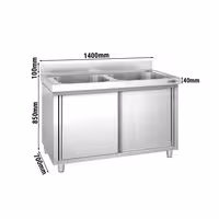 Sudoper s ormarićem PREMIUM - inox - 1400 x 700 mm - sa 2 korita - korita sredina