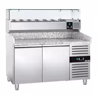 Table réfrigérée à pizza ECO - 1500 x 800 mm - avec 2 portes - incl. vitrine réfrigérée - 7 x GN 1/4