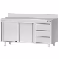 خزانة قاعدية ستانلس ستيل KOPENHAGEN ECO - 1600x600mm - أبواب منزلقة، ووحدة أدراج 3 يمين - مع حاجز خلفي