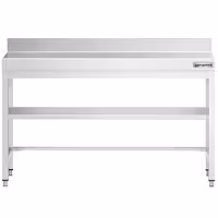 طاولة عمل ستانلس ستيل PREMIUM - 1500x600mm - مع رف سفلي & حاجز خلفي & تدعيم