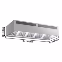 Campana central profesional con inducción de aire - 2800mm - sin motor - con filtros de lamas - LED - bandeja recogegrasas