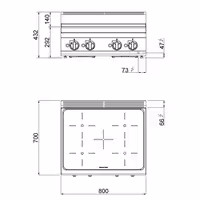 Indukcijsko kuhalo - Linija 700 - 800x714x432 mm - 14 kW - 4 indukcijskih zona - nadpultni